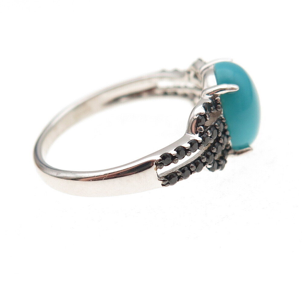 925 Sterling Silver Real Kingman Turquoise & Black Spinel Ring Size 8 - Picture 6 of 8